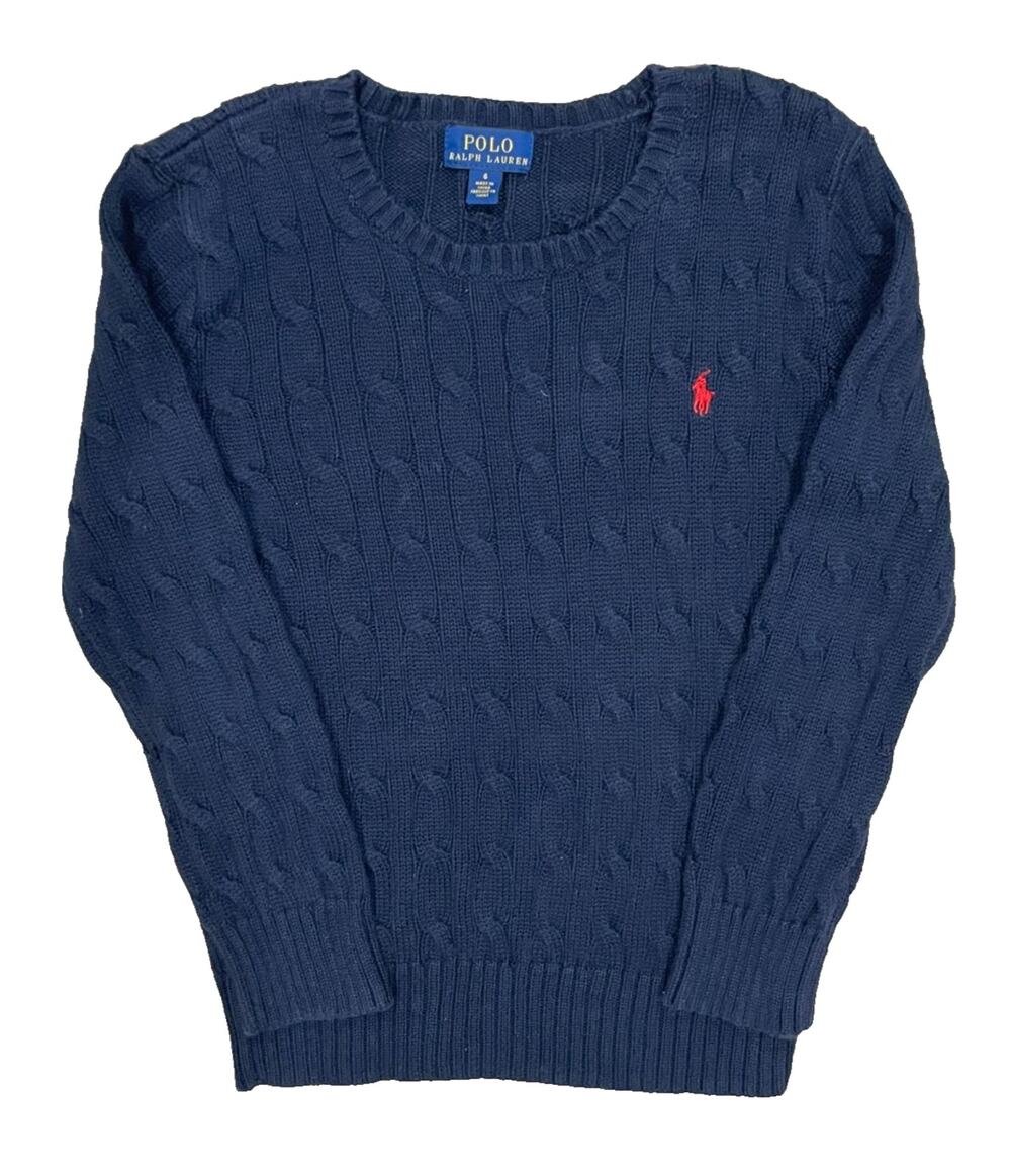 Polo Ralph Lauren Boys Sweater Size 6 Navy Cable Knit Crewneck Preppy Pullover